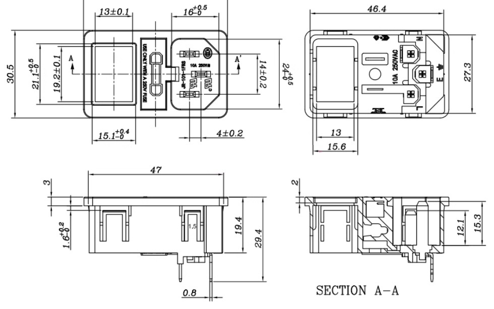 JEC JR-101-1FRS Fused Mains IEC-Inlet with Switch (1pc)