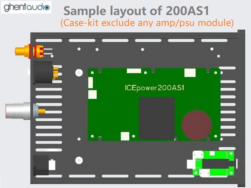 (A215-M4XR) DIY Mono Case-kit for ICEpower 200AS1 (RCA+XLR inputs)