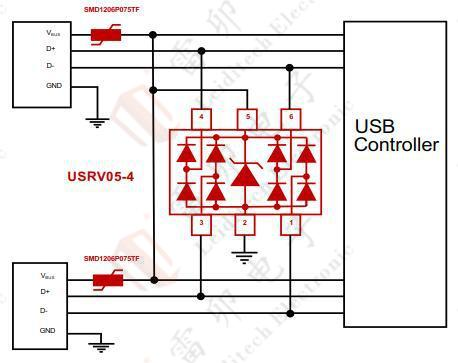  1.2 Двойная схема электростатической защиты USB 2.0 