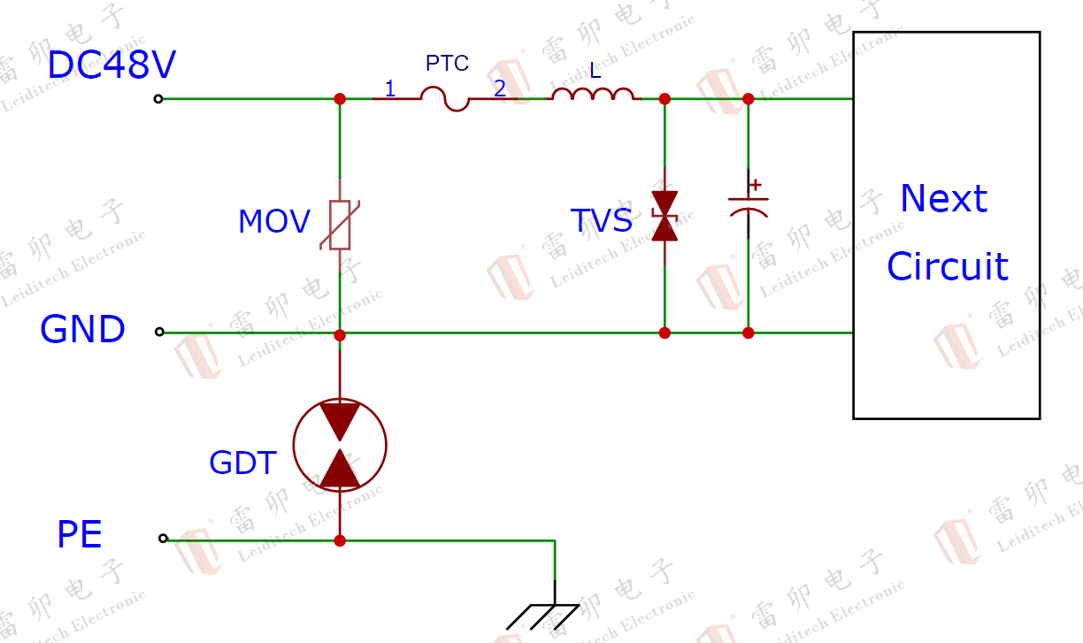 DC48V带过流保护-差共模浪涌保护方案, image size:1224x727