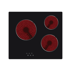 60cm ceramic hob, 3 zones, electronic thermostat, 5.3 kW, touch control, timer, 1m power cable, NO Plug item #EOHO-ATE353/FD