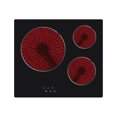 60cm ceramic hob, 3 zones, electronic thermostat, 5.4 kW, touch control, timer, 1m power cable, NO Plug item #EOHO-ATE354/FD
