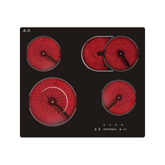 60cm ceramic hob, 4 zones, mechanical thermostat, 6.6 kW, touch control, timer, 1m power cable, NO Plug item #EOHO-ATM466/FD
