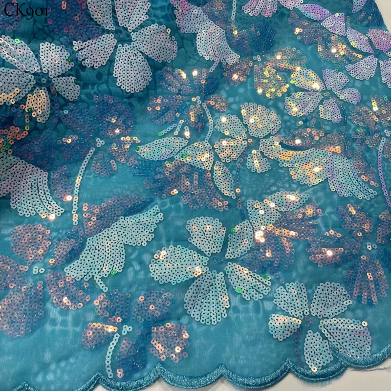 Hot Sale Sequins Fabrics Store African Trim Embroidery Tulle Fabrics Lace For Wedding Guest Dress