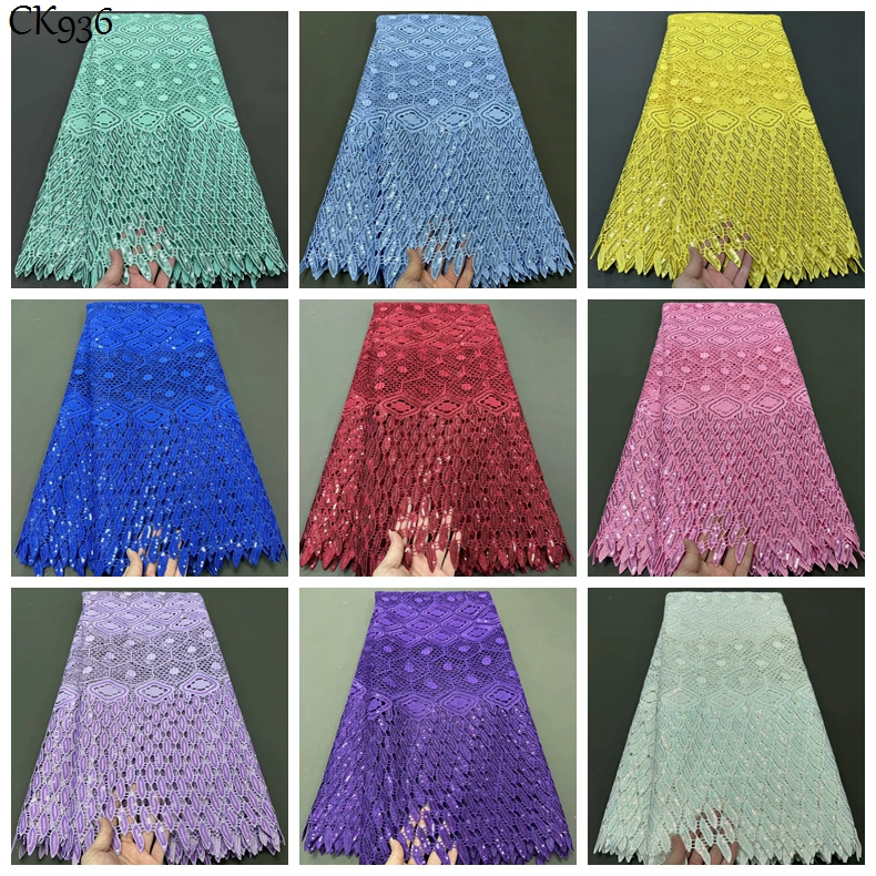 Cord Lace Fabrics Nigerian Guipure Material For African Clothing With Sequins For Party