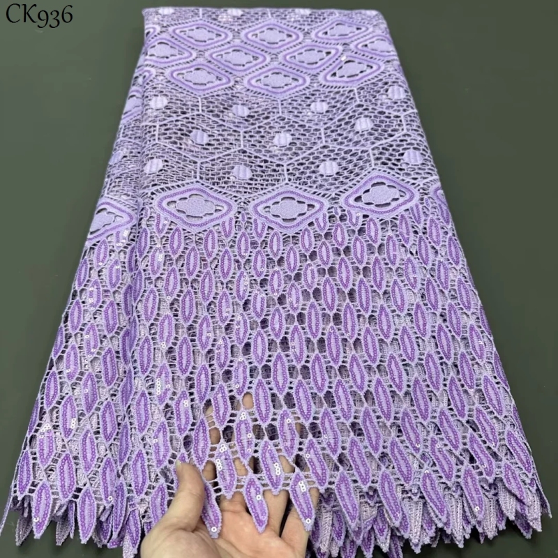 Cord Lace Fabrics Nigerian Guipure Material For African Clothing With Sequins For Party