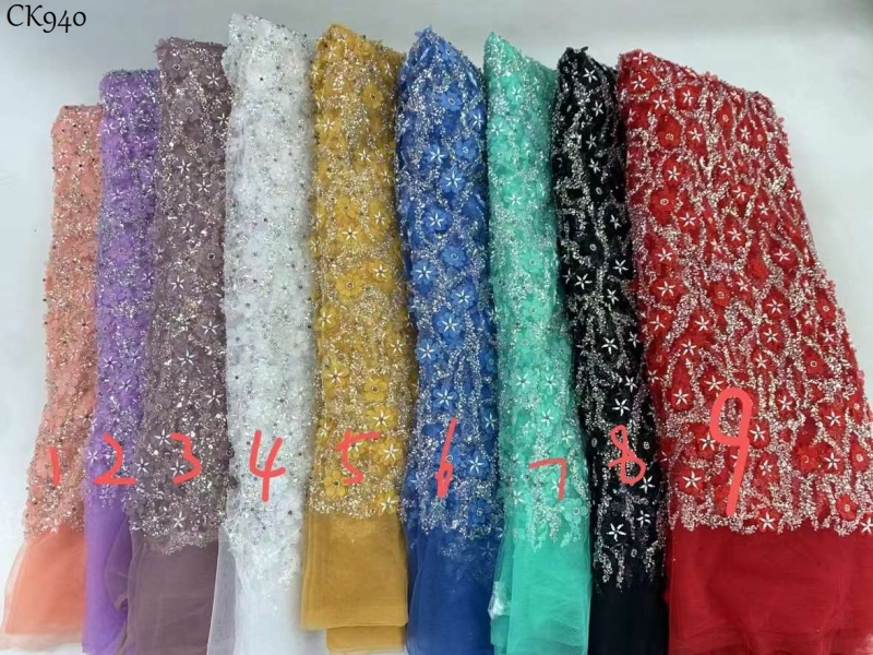 Embroidered Net Fabric Handmade Beads Lace High-End Sequins Mesh Lace For Bridal Dress