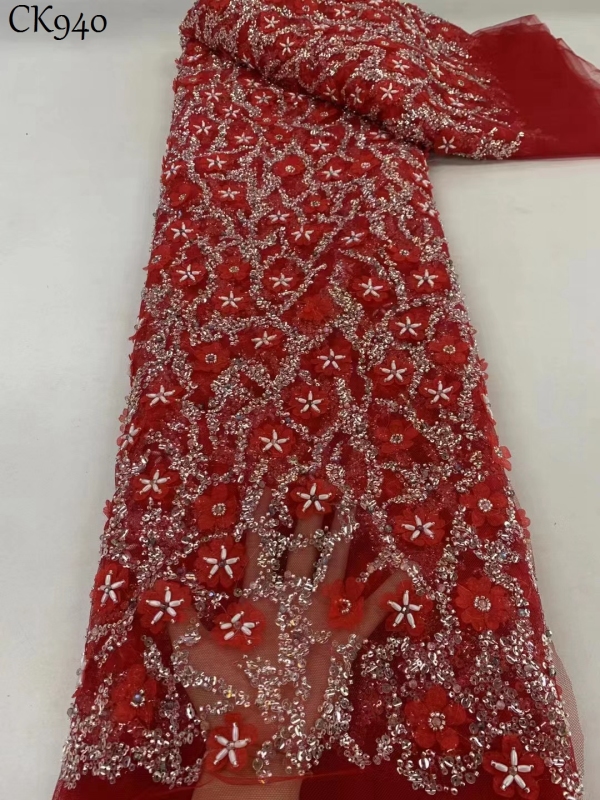 Embroidered Net Fabric Handmade Beads Lace High-End Sequins Mesh Lace For Bridal Dress