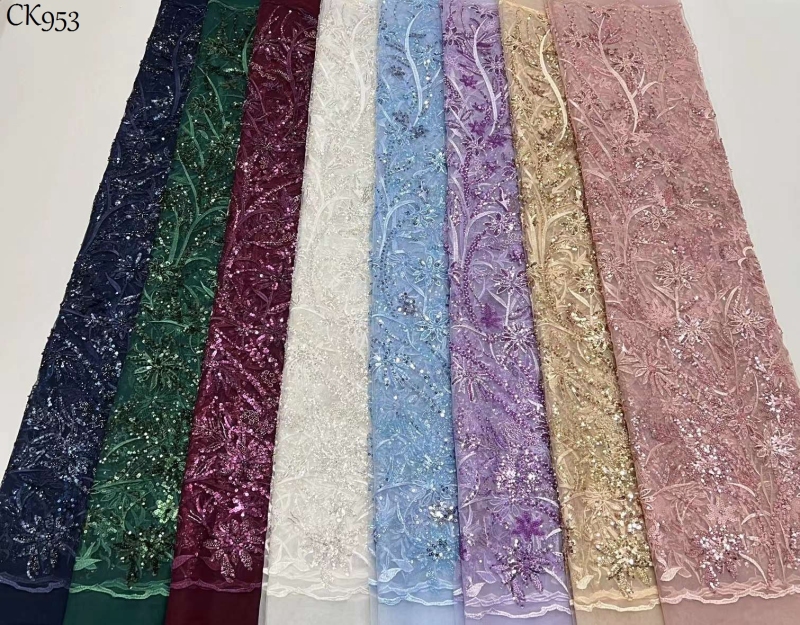 Embroidered Applique African Beaded Lace Hot Sale French Tulle Lace Net Fabric With Sequin Material