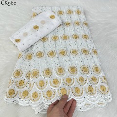 Newest African Swiss Lace Cotton With Rhinestones Fabrics With French Material Voile Lace For Party Dresses Clothing