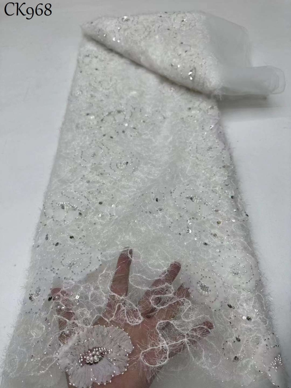 High Quality Heavy Industry Bead Tube Sequin Lace Bridal Fabrics For Wedding Party Dress