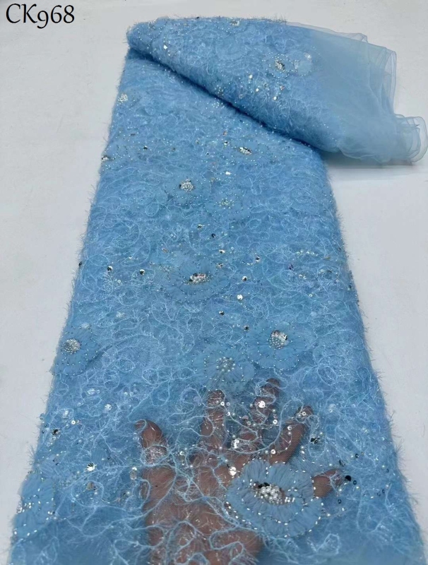 High Quality Heavy Industry Bead Tube Sequin Lace Bridal Fabrics For Wedding Party Dress