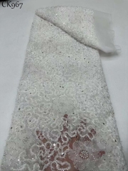 Luxury Bridal Fabrics Beaded Lace Applique Embroidery For Wedding Dress