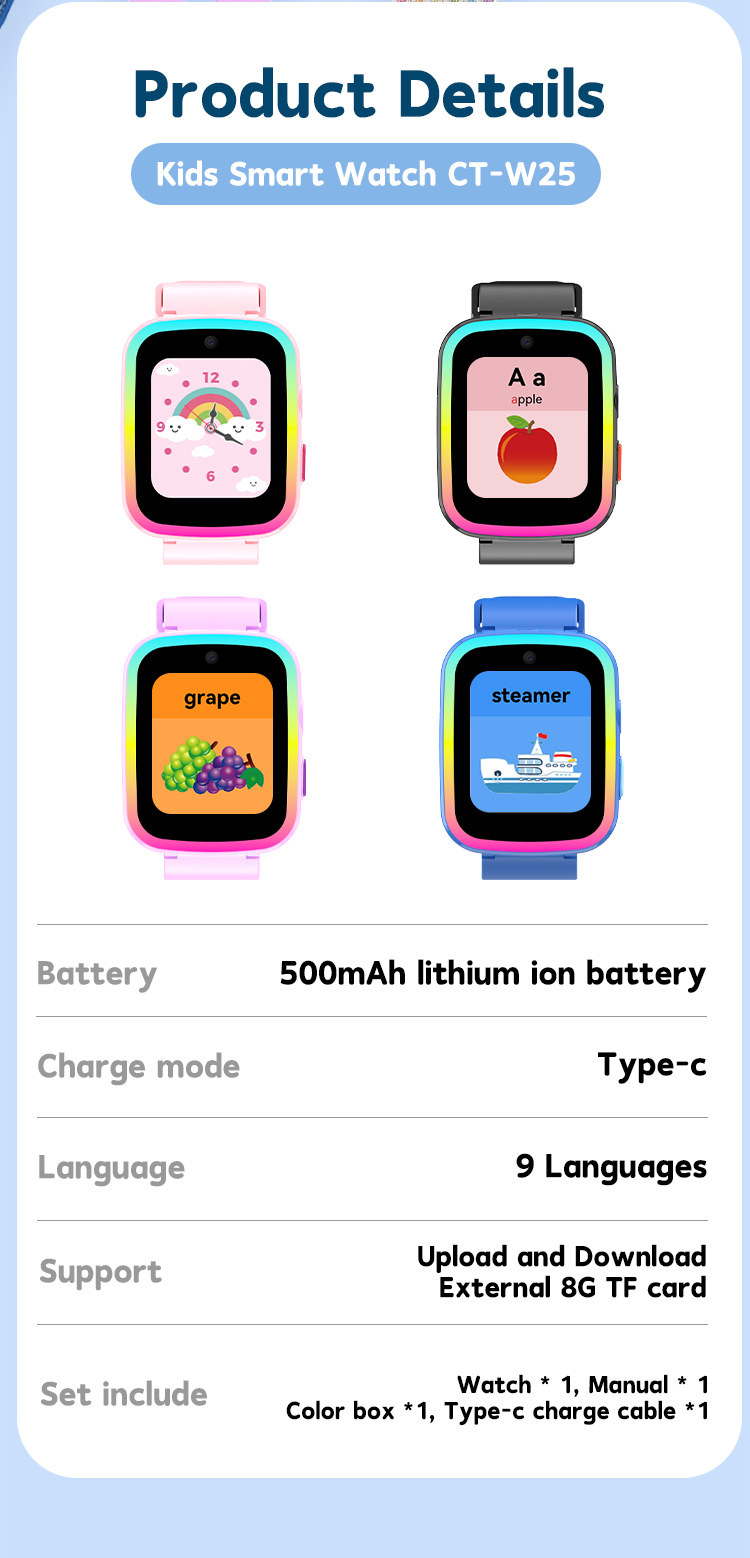 kids smart watch CT-W25 With Colorful Mood Lights Details Pictures 9