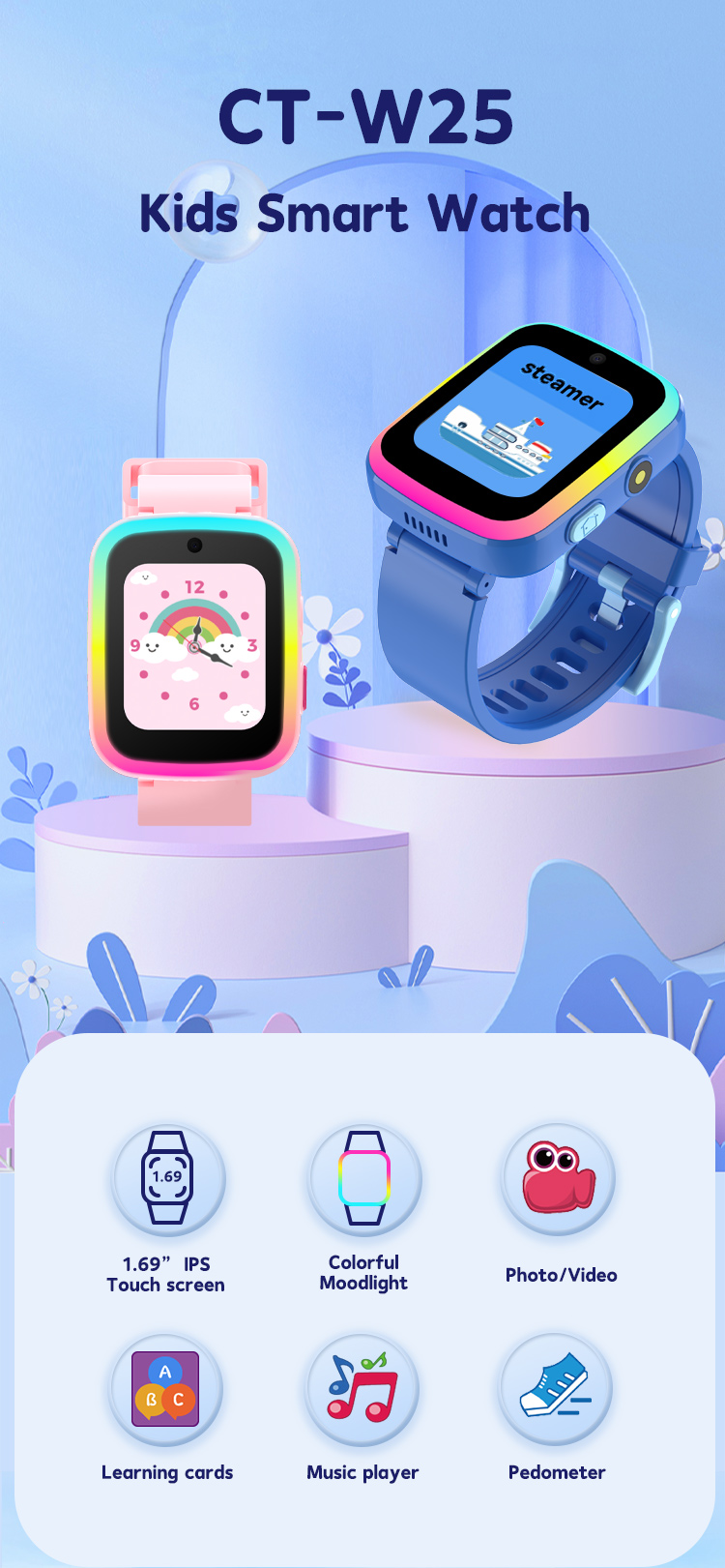 kids smart watch CT-W25 With Colorful Mood Lights Details Pictures 1