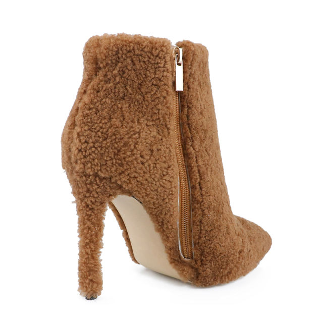 Nelly Yellow Shearling Ankle Boots Heeled Booties