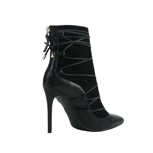 Kama Black Cow Leather Black Suede Ankle Boots