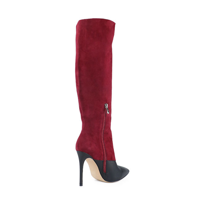 Sharon Gray Suede Leather Black Cow Leather Knee High Boots