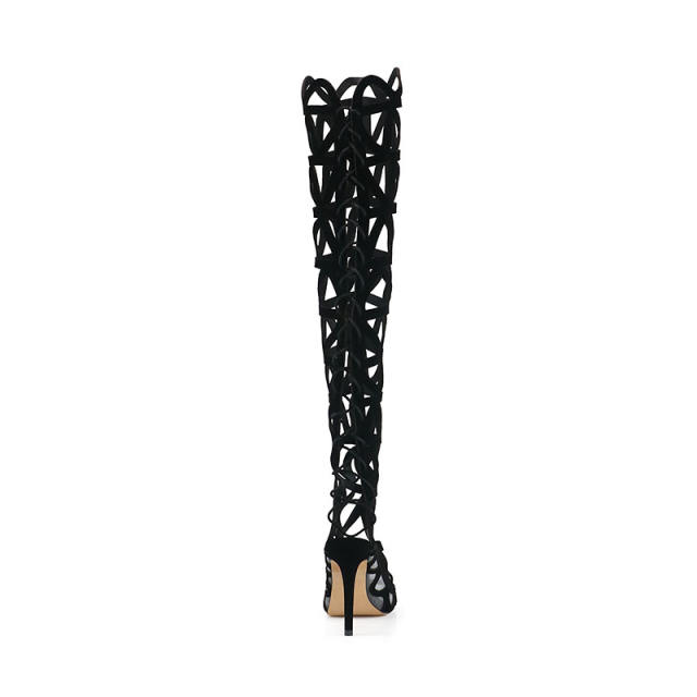 Jodie Black Suede Leather Over the Knee Boots Gladiator Sandals