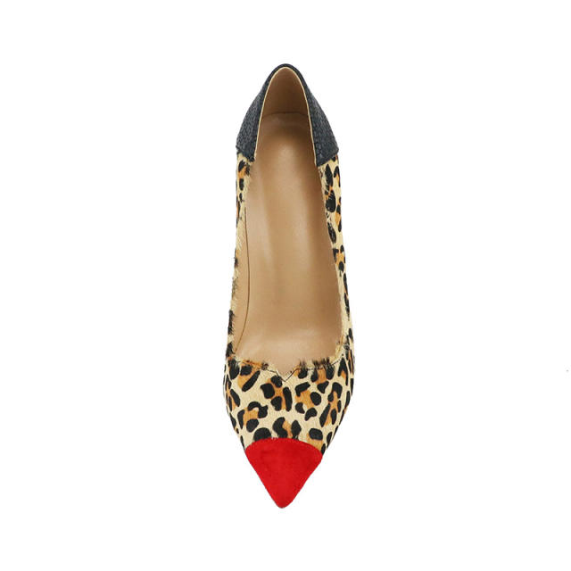 Vivien Leopard Horsehair Leather Red Pointed Toe Pumps