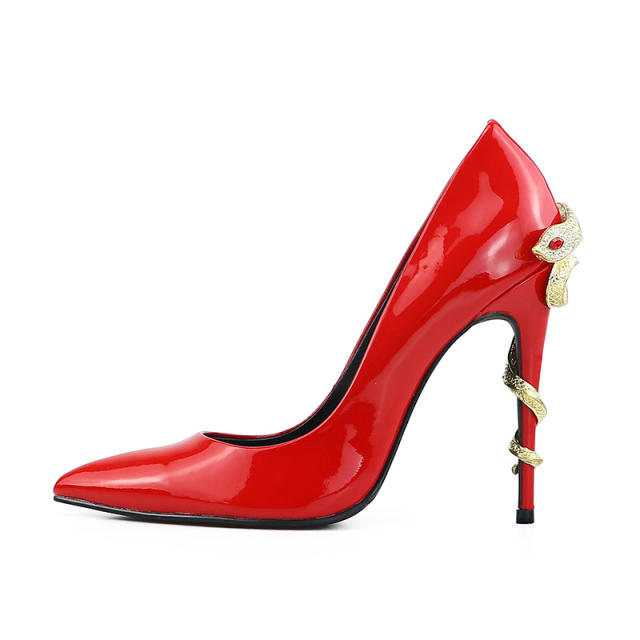 Erica Red Patent Leather Snake Metal Buckle Pumps