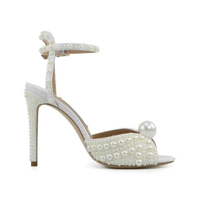 Madge White Patent Leather Full of Pearls Sandals