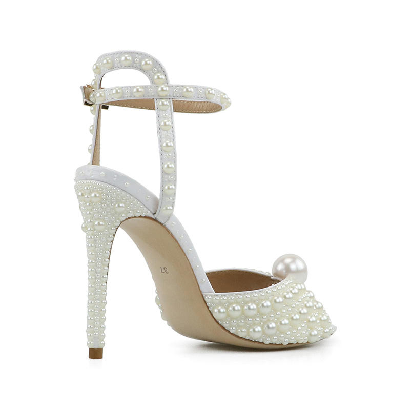 Madge White Patent Leather Full of Pearls Sandals
