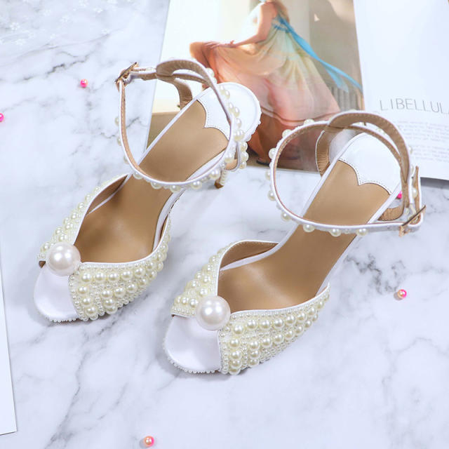 Madge White Patent Leather Full of Pearls Sandals