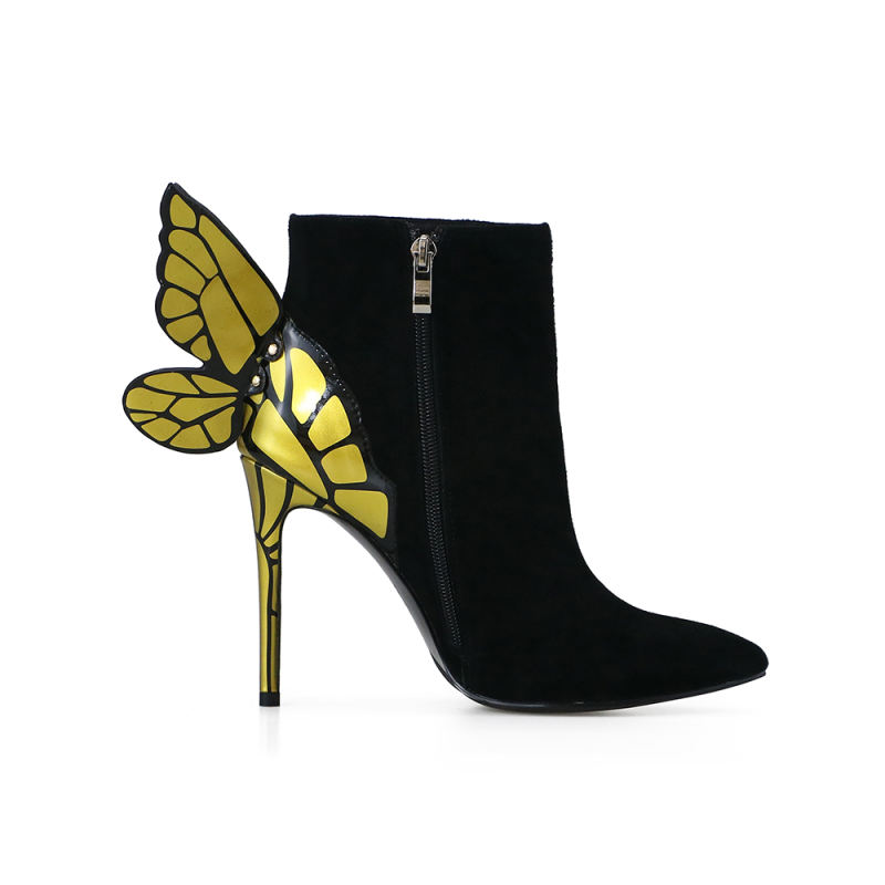 Eileen Black Suede Leather Butterfly Ankle Boots