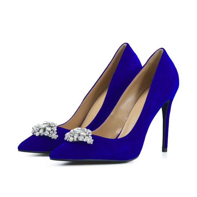 Jessica Blue Suede Leather Diamond Pumps
