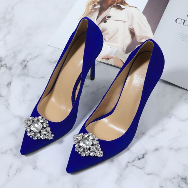 Jessica Blue Suede Leather Diamond Pumps