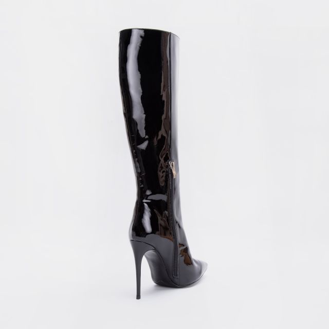 Helen Navy Blue Patent Leather Knee Boots