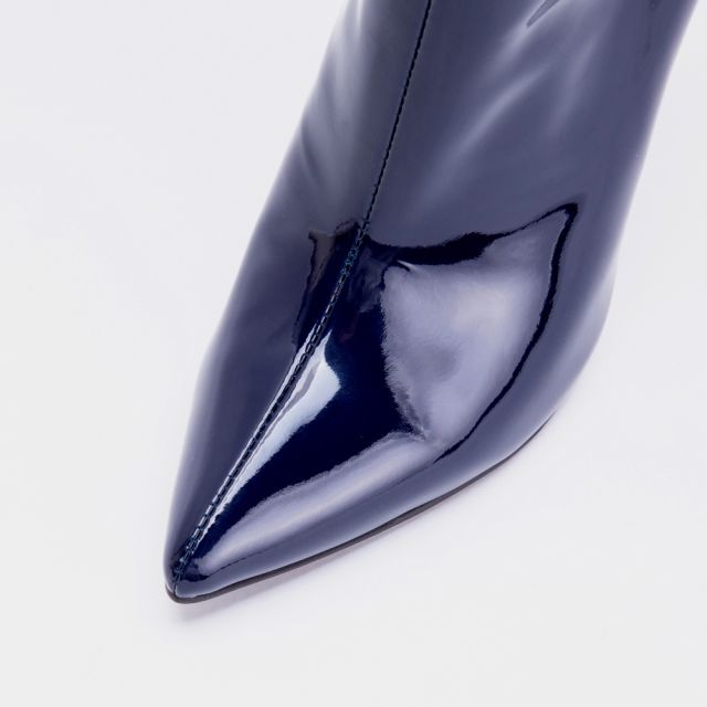 Helen Navy Blue Patent Leather Knee Boots