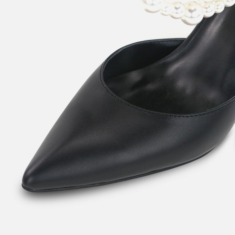 Bertha Black Cow Leather Pearl Sandals