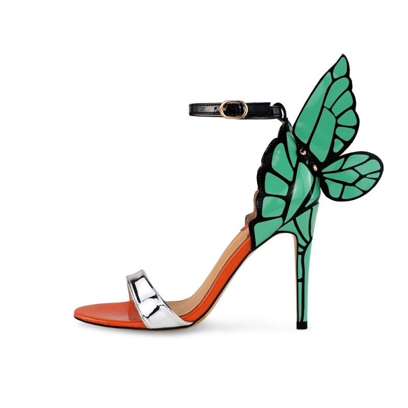 Phoebe Silver Mirror Leather Printed Mint Wings Sandals