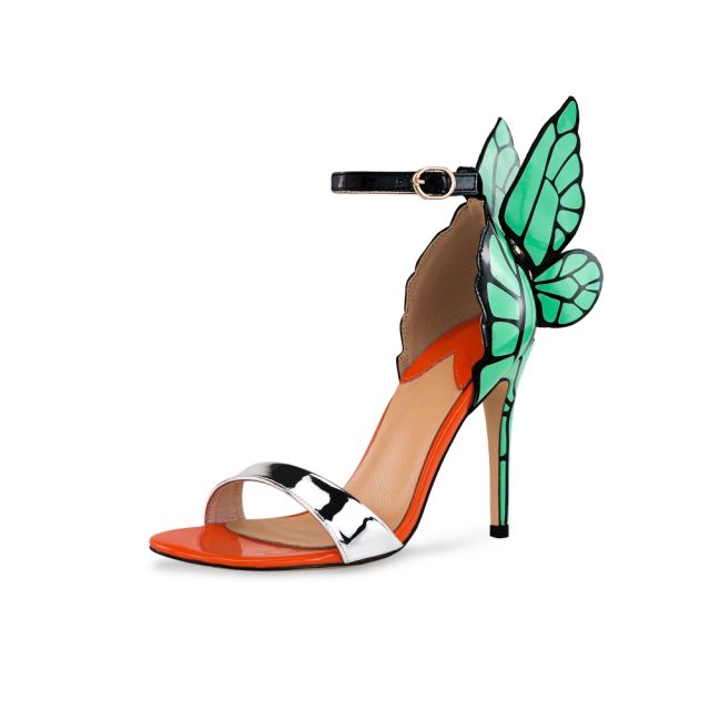 Phoebe Silver Mirror Leather Printed Mint Wings Sandals