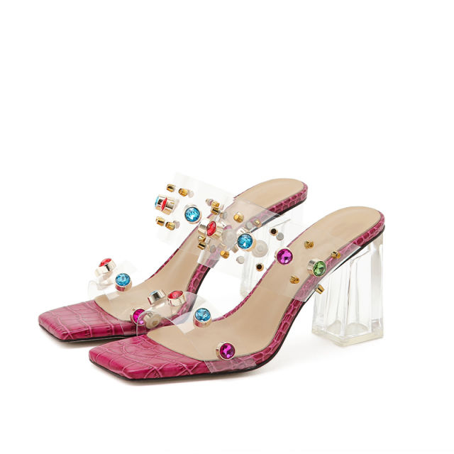 Cherry Pink Clear Studded Sandals