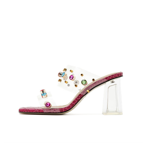 Cherry Pink Clear Studded Sandals