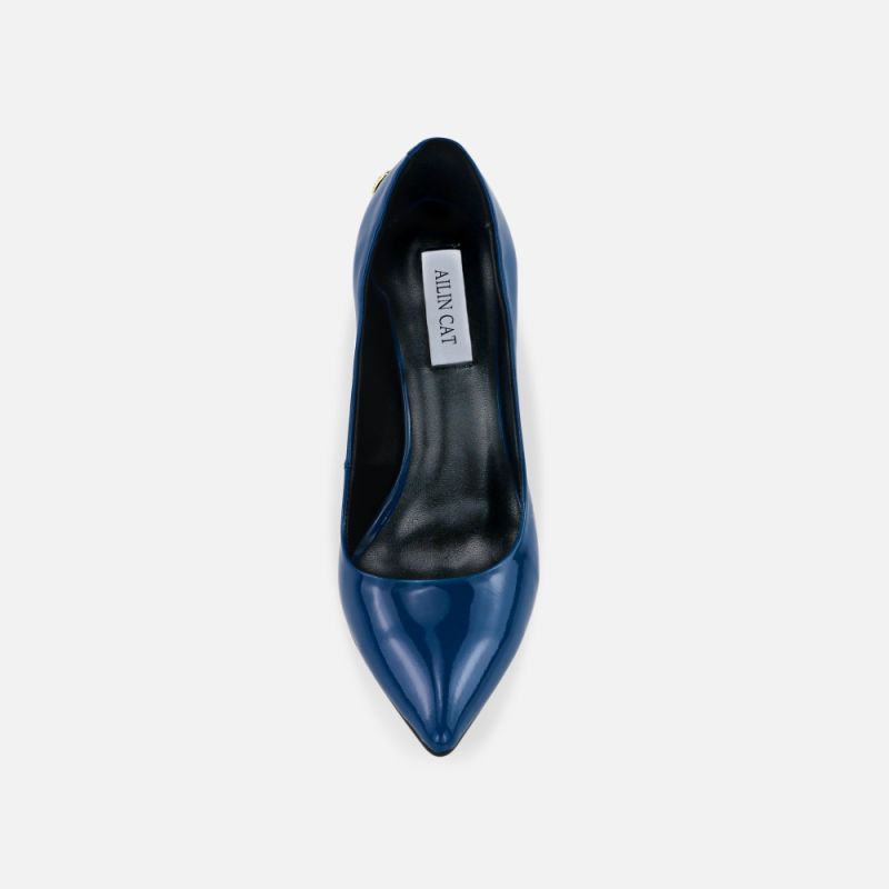 Erica Navy Blue Patent Leather Snake Metal Buckle Pumps