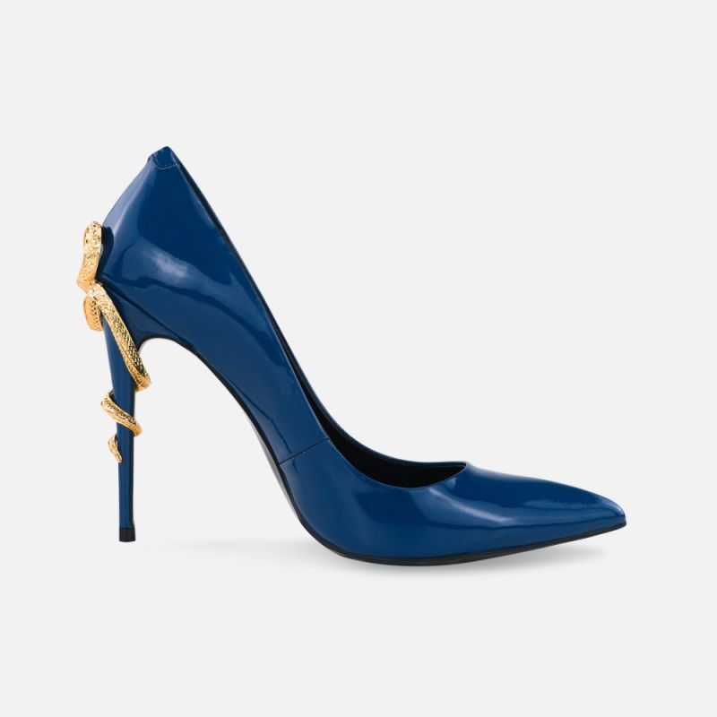 Erica Blue Patent Leather Snake Metal Buckle Pumps