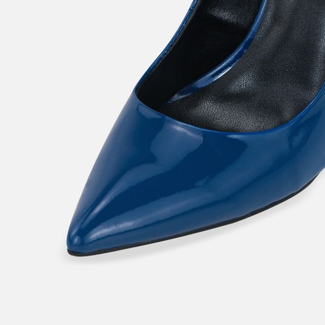 Erica Blue Patent Leather Snake Metal Buckle Pumps