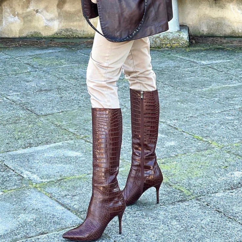 Elsa Brown Cow Leather Knee Boots