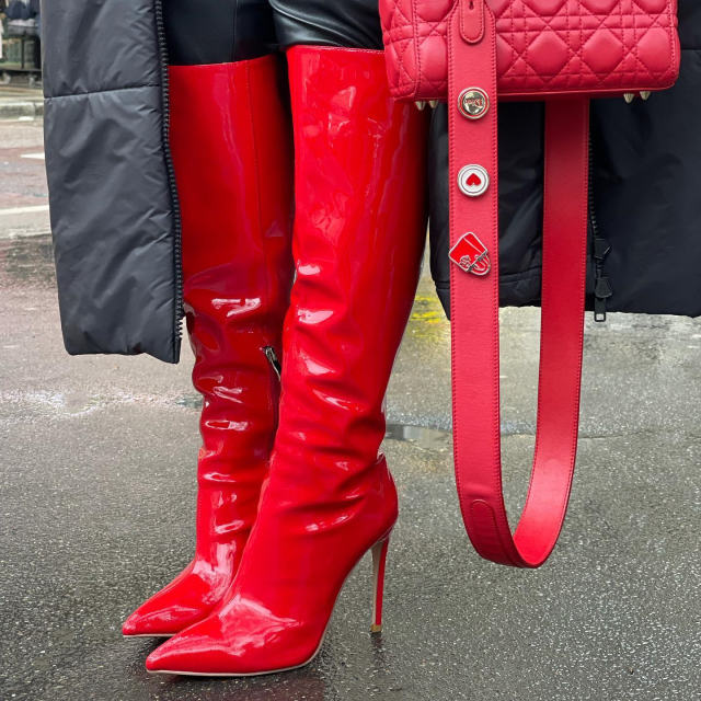 Helen Red Patent Leather Knee Boots