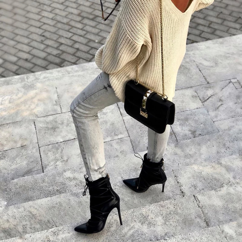 Kama Black Cow Leather Black Suede Ankle Boots