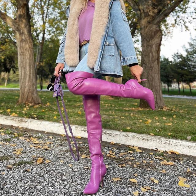 Rui Purple Nappa Leather Over Knee Boots