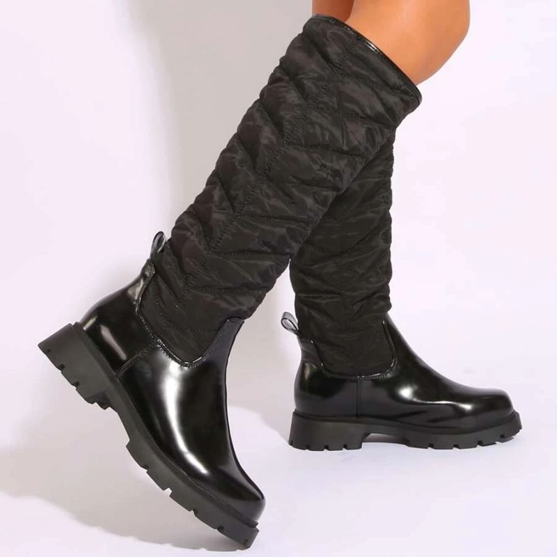 Lucky Black Down Feather Knee High Martin Boots
