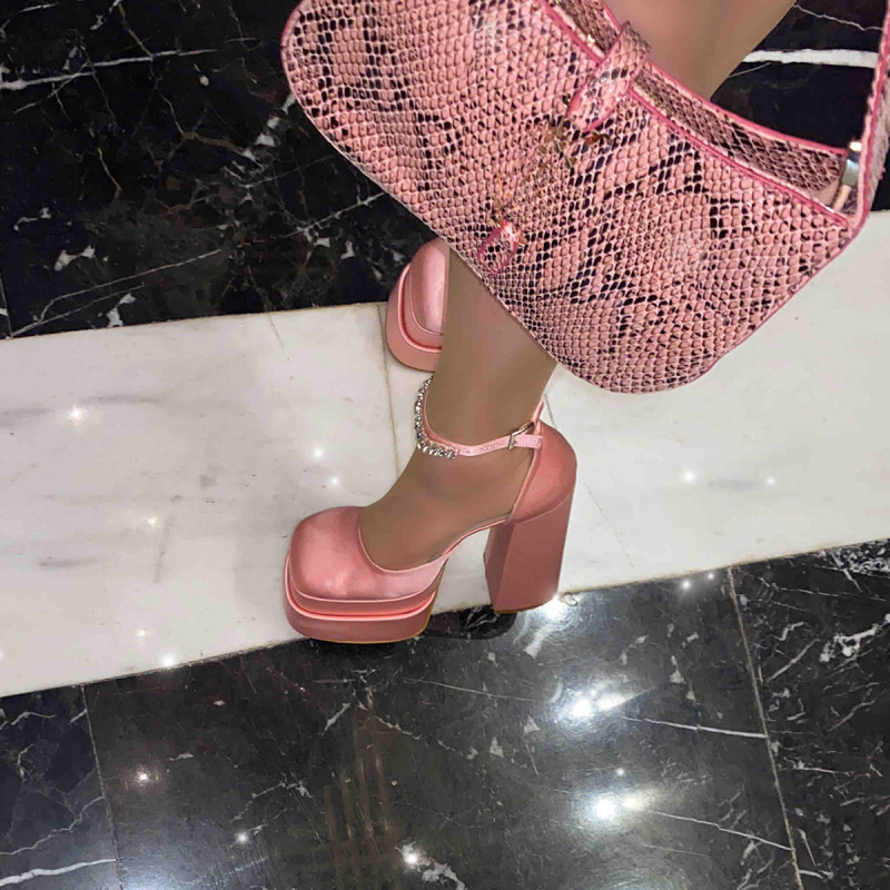 Amina Satin Platform Chunky Heel Pumps