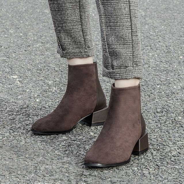 Comeron Faux Suede Chunky Heel Ankle Boots