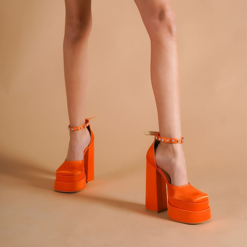 Amina Satin Platform Chunky Heel Pumps