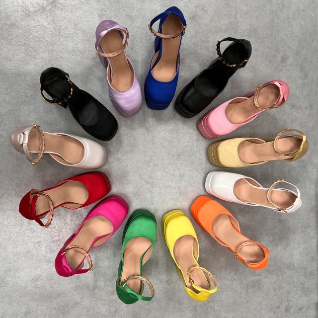 Amina Satin Platform Chunky Heel Pumps